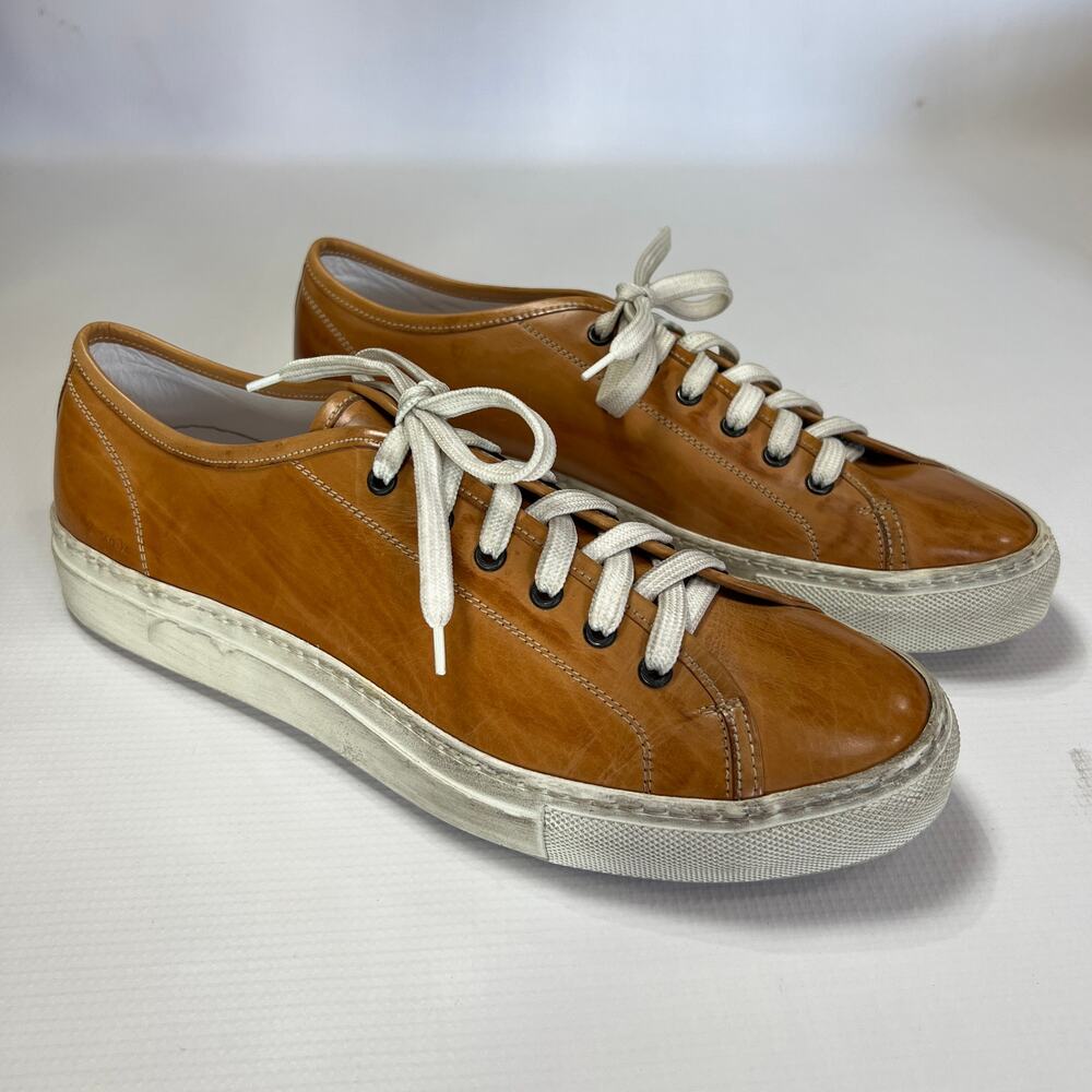 Common Projects Tournament Low Tan Polished Leather Sneakers EU 42 Italy Retro